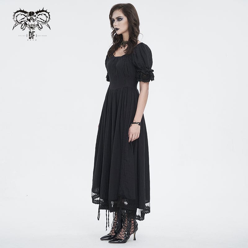 DEVIL FASHION Women's Gothic Puff Sleeved Drawstring Prom Dress