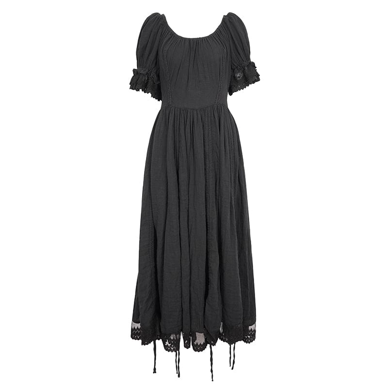 DEVIL FASHION Women's Gothic Puff Sleeved Drawstring Prom Dress