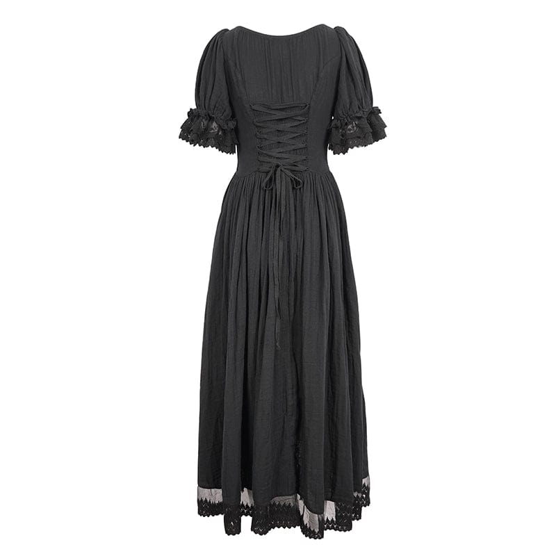 DEVIL FASHION Women's Gothic Puff Sleeved Drawstring Prom Dress