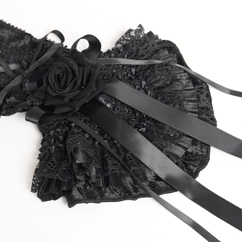 DEVIL FASHION Women's Gothic Rose Bowknot Lace-up Arm Sleeves Black