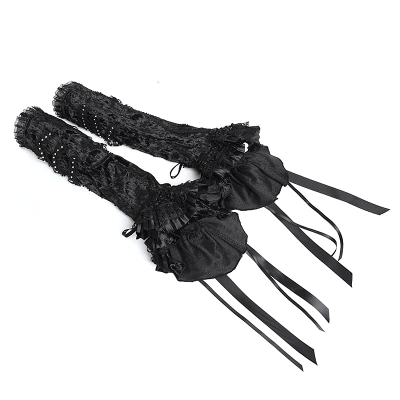 DEVIL FASHION Women's Gothic Rose Bowknot Lace-up Arm Sleeves Black-Red