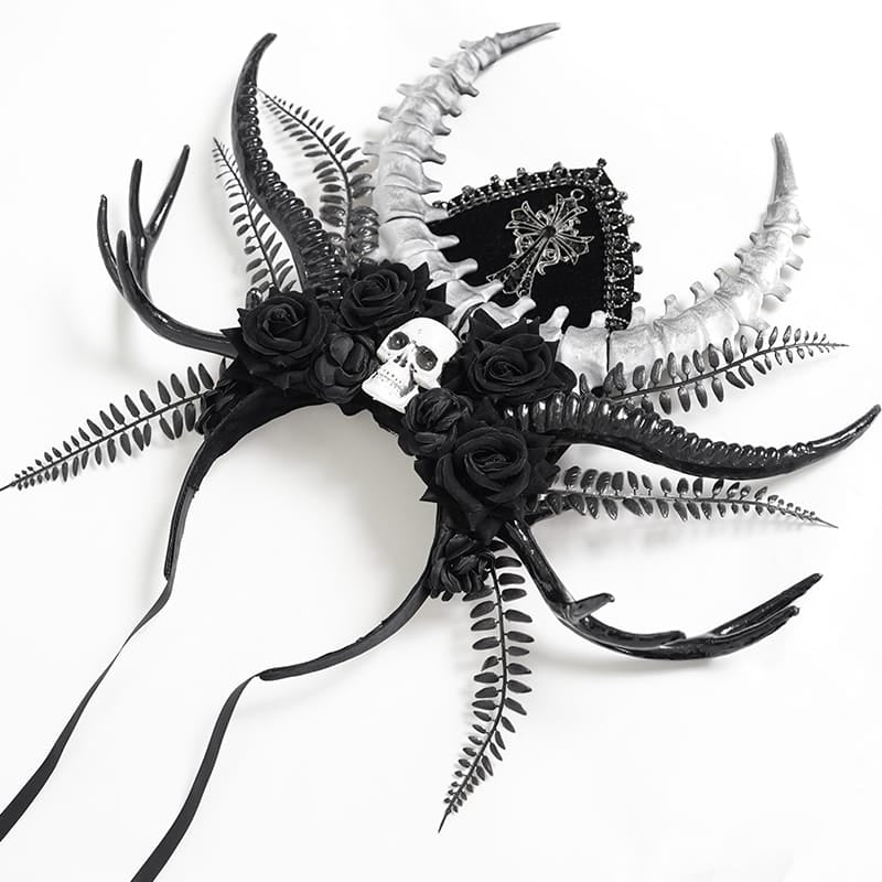 DEVIL FASHION Women's Gothic Rose Cross Skull Headwear