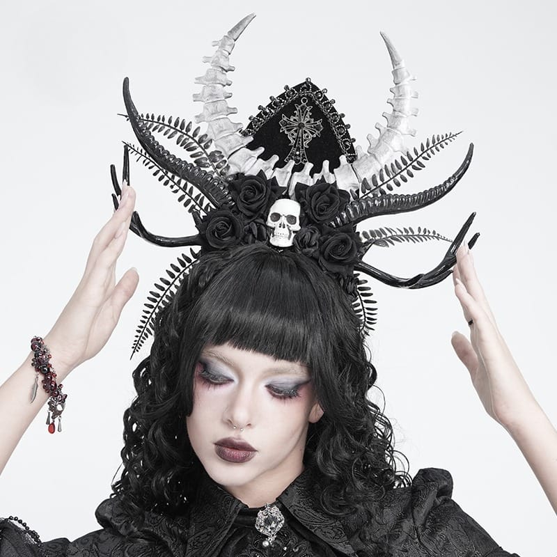 DEVIL FASHION Women's Gothic Rose Cross Skull Headwear