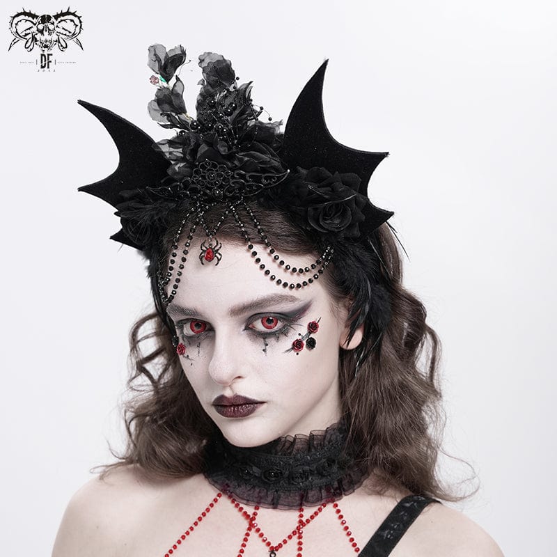 DEVIL FASHION Women's Gothic Rose Feathered Batwing Headwear