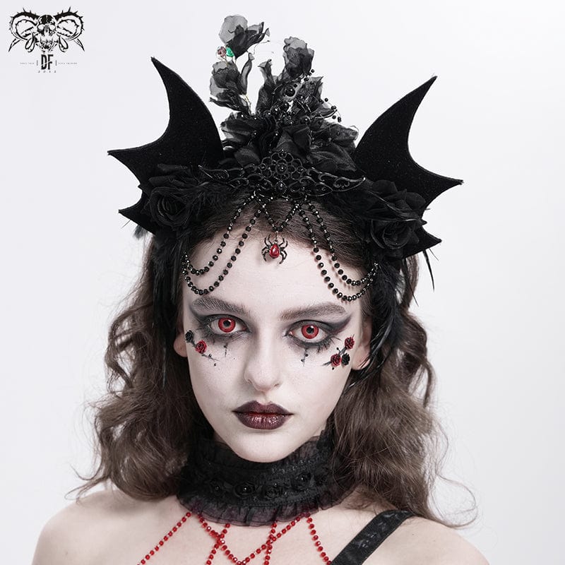 DEVIL FASHION Women's Gothic Rose Feathered Batwing Headwear