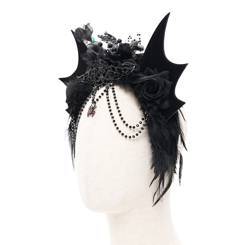 DEVIL FASHION Women's Gothic Rose Feathered Batwing Headwear