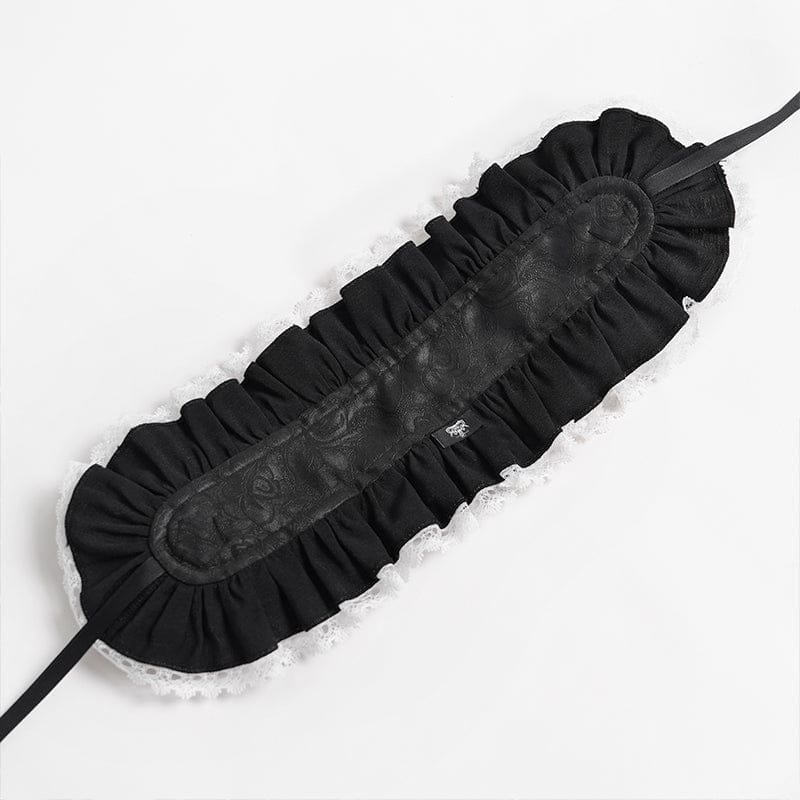 DEVIL FASHION Women's Gothic Rose Lace Ruffled Headwear Black-White