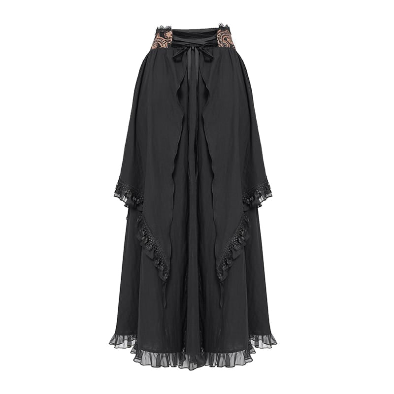 DEVIL FASHION Women's Gothic Rose Ruffle High Low Hem Skirt