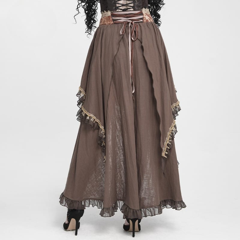 DEVIL FASHION Women's Gothic Ruffle Rose Irregular Hem Skirt