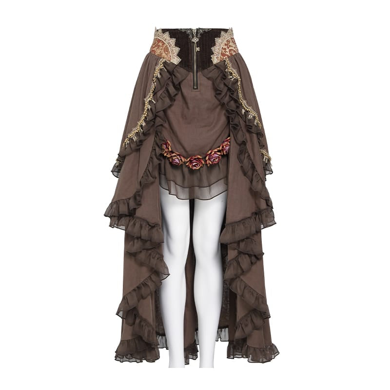DEVIL FASHION Women's Gothic Ruffle Rose Irregular Hem Skirt