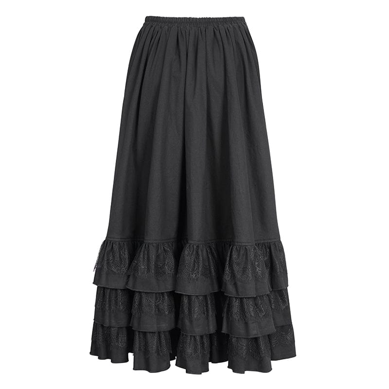 DEVIL FASHION Women's Gothic Ruffled Buckle Long Overskirts