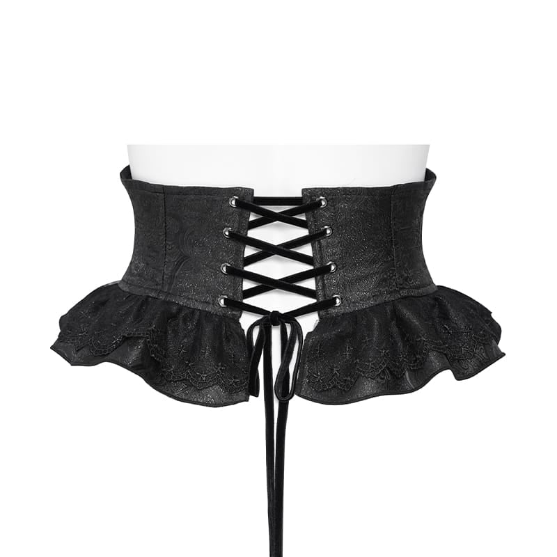 DEVIL FASHION Women's Gothic Ruffled Buckle Straps Lace-up Girdle