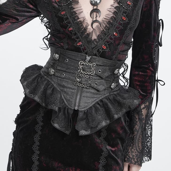 DEVIL FASHION Women's Gothic Ruffled Buckle Straps Lace-up Girdle