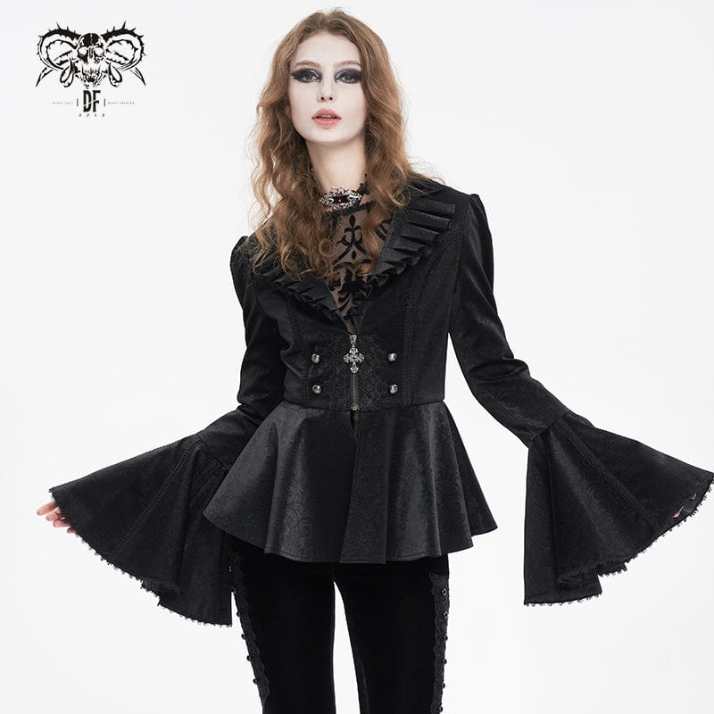 DEVIL FASHION Women's Gothic Ruffled Collar Flared Sleeved Jacket