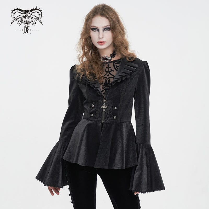 DEVIL FASHION Women's Gothic Ruffled Collar Flared Sleeved Jacket