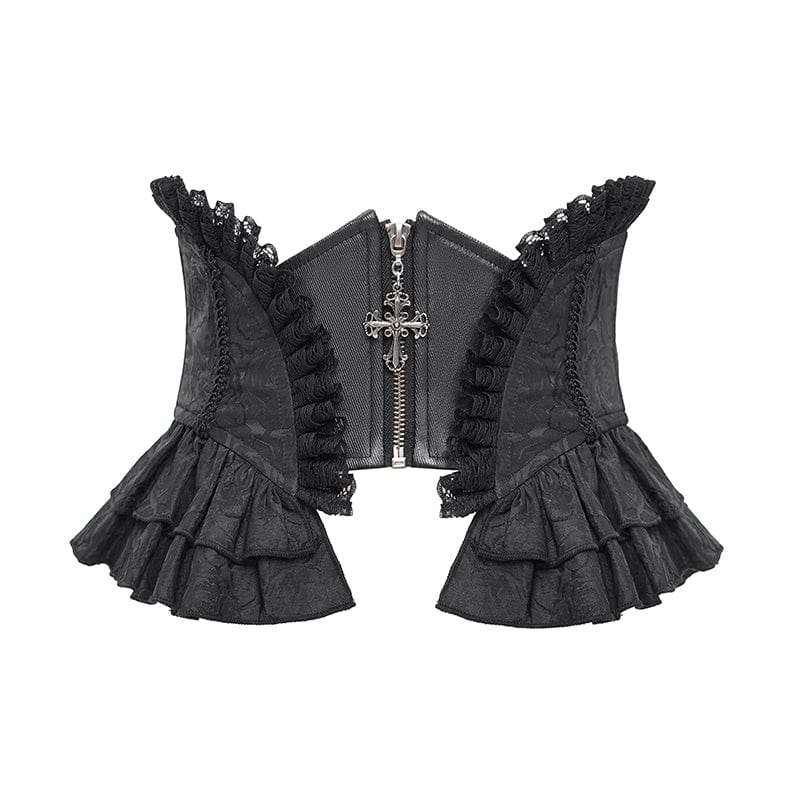 DEVIL FASHION Women's Gothic Ruffled Lace Splice Underbust Corset Black