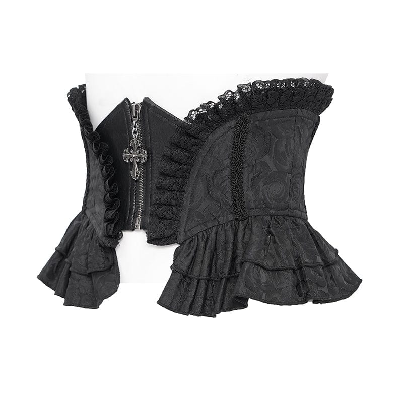DEVIL FASHION Women's Gothic Ruffled Lace Splice Underbust Corset Black