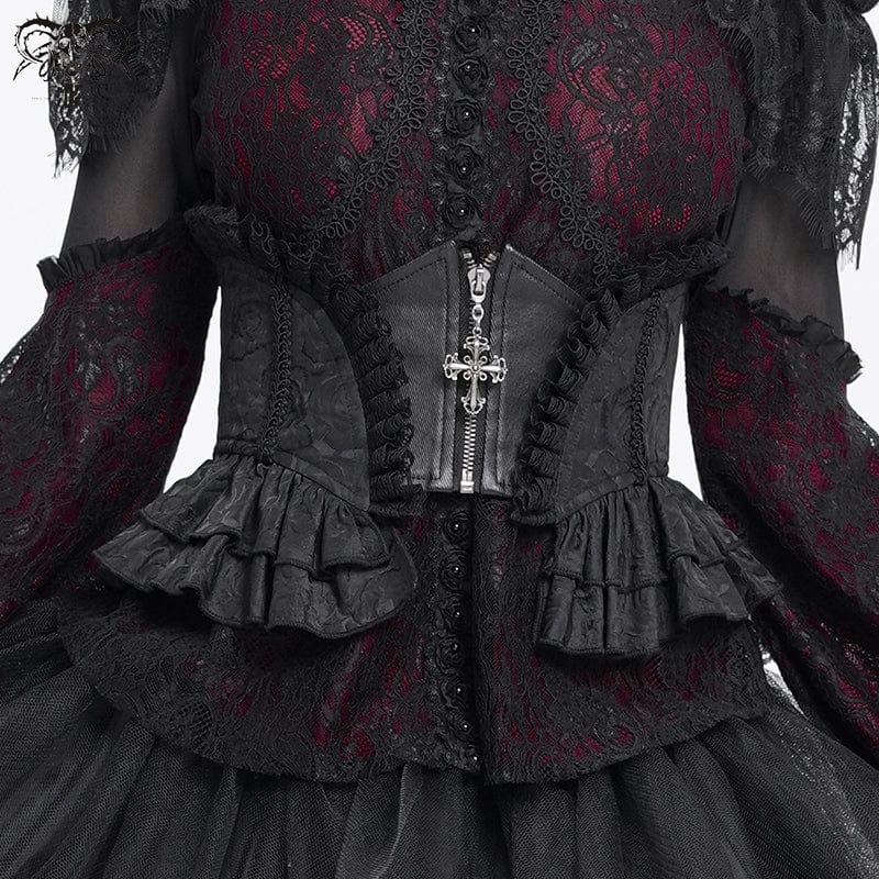DEVIL FASHION Women's Gothic Ruffled Lace Splice Underbust Corset Black