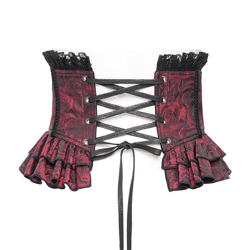 DEVIL FASHION Women's Gothic Ruffled Lace Splice Underbust Corset Red