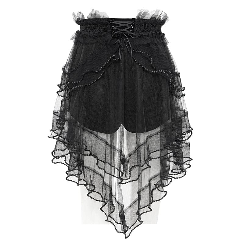 DEVIL FASHION Women's Gothic Ruffled Mesh Splice Lace-up Shorts