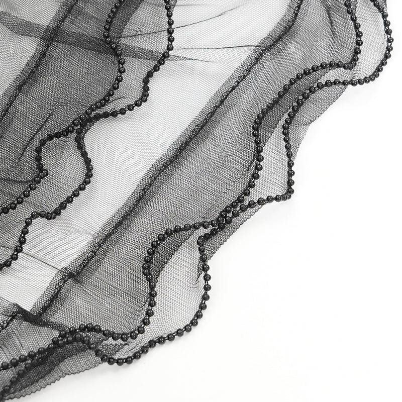 DEVIL FASHION Women's Gothic Ruffled Mesh Splice Lace-up Shorts