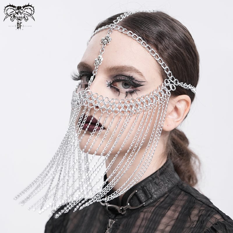 DEVIL FASHION Women's Gothic Skull Tassel Chained Headwear