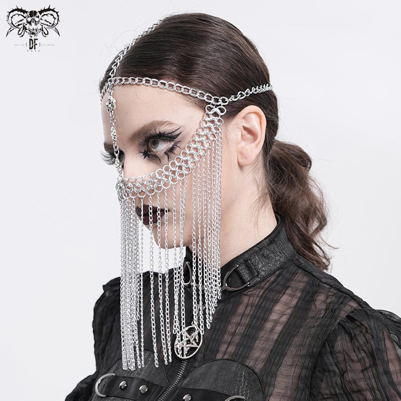 DEVIL FASHION Women's Gothic Skull Tassel Chained Headwear