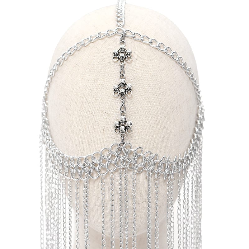 DEVIL FASHION Women's Gothic Skull Tassel Chained Headwear