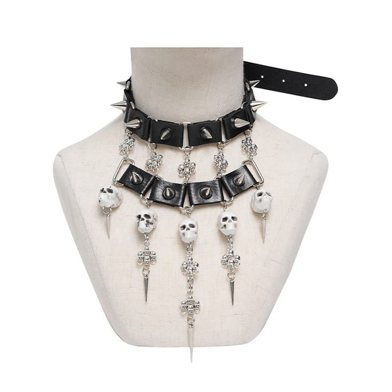 DEVIL FASHION Women's Gothic Spiked Skull Choker Necklace