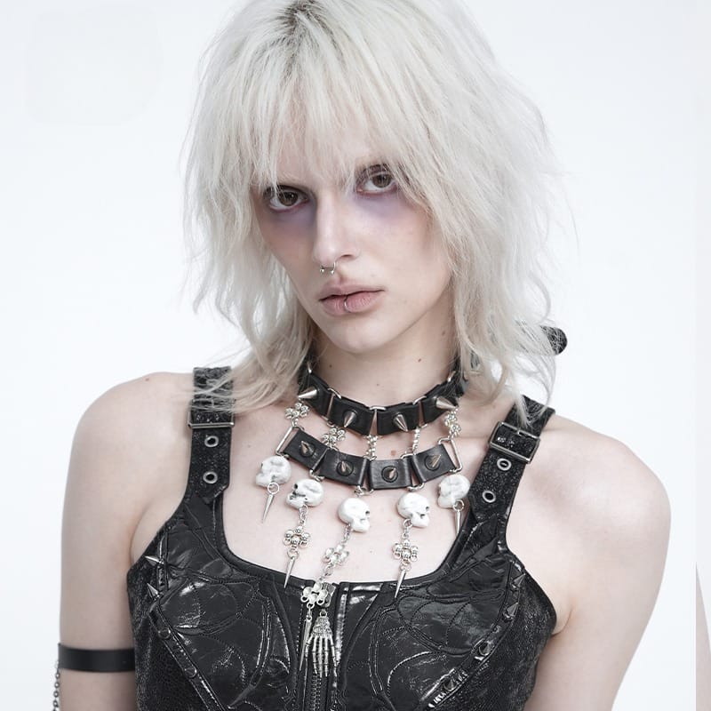 DEVIL FASHION Women's Gothic Spiked Skull Choker Necklace