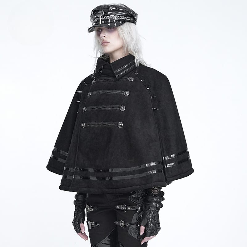 DEVIL FASHION Women's Gothic Spiked Stand Collar Asymmetrical Slanted Placket Cloak