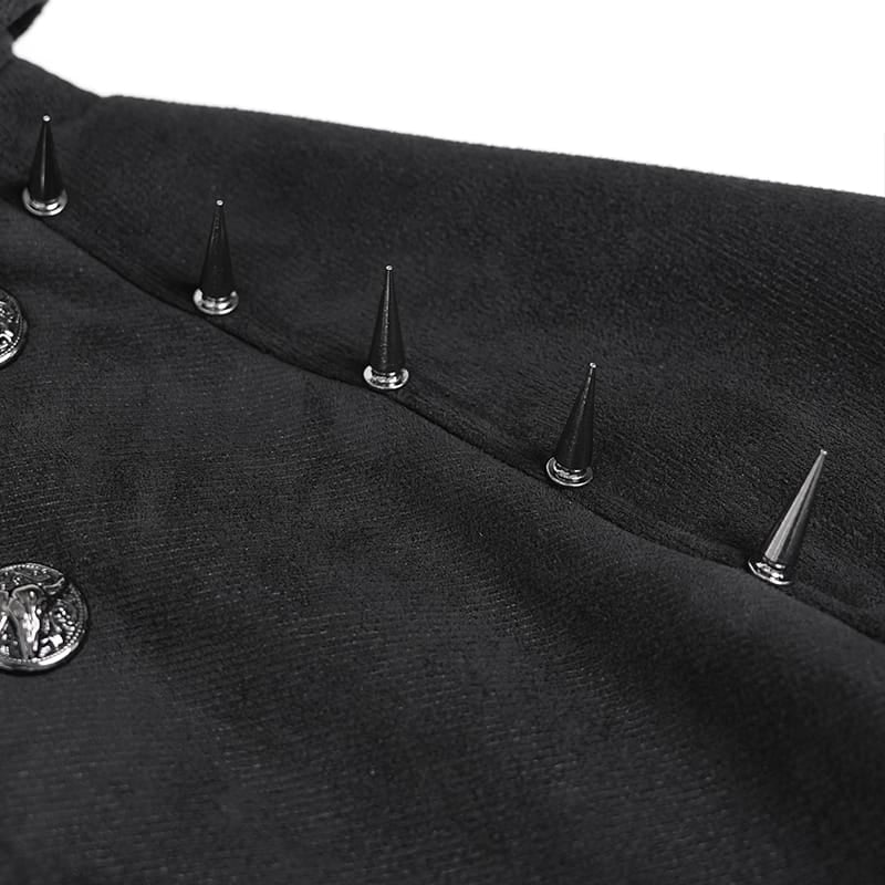 DEVIL FASHION Women's Gothic Spiked Stand Collar Asymmetrical Slanted Placket Cloak