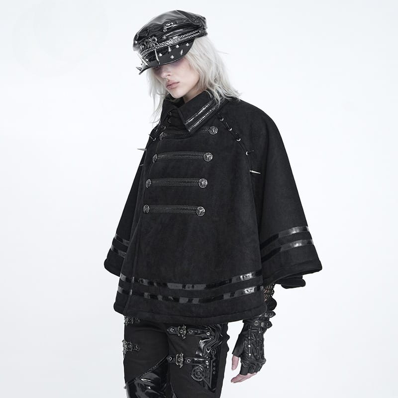 DEVIL FASHION Women's Gothic Spiked Stand Collar Asymmetrical Slanted Placket Cloak