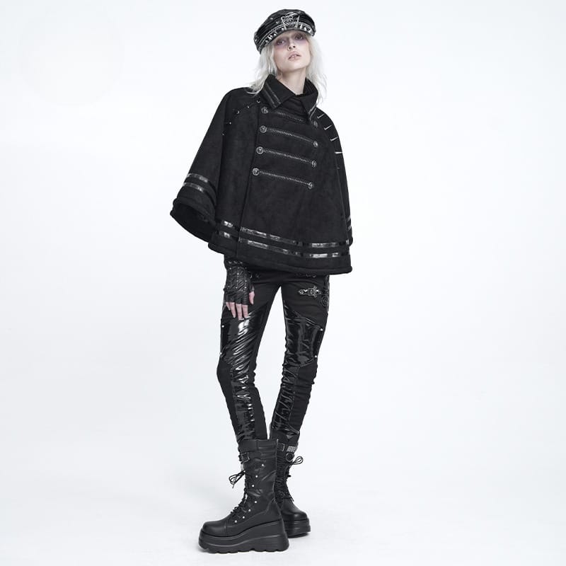 DEVIL FASHION Women's Gothic Spiked Stand Collar Asymmetrical Slanted Placket Cloak