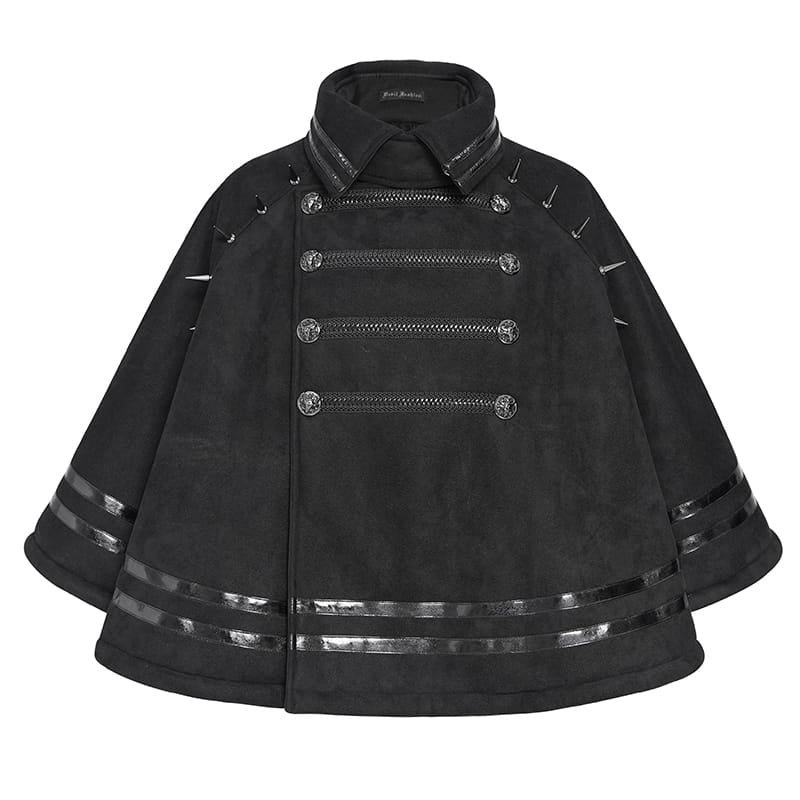 DEVIL FASHION Women's Gothic Spiked Stand Collar Asymmetrical Slanted Placket Cloak