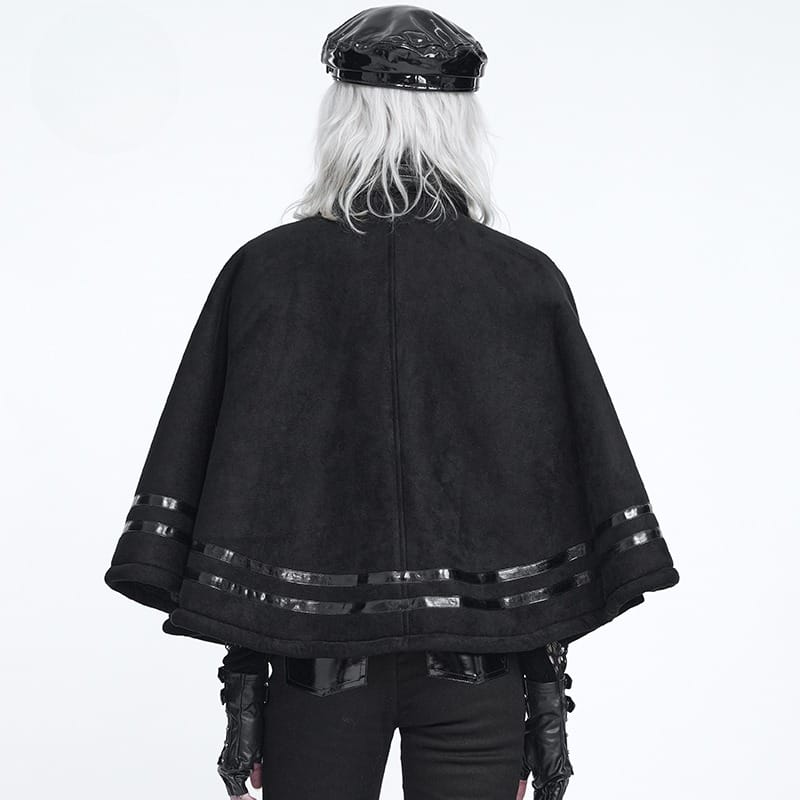 DEVIL FASHION Women's Gothic Spiked Stand Collar Asymmetrical Slanted Placket Cloak