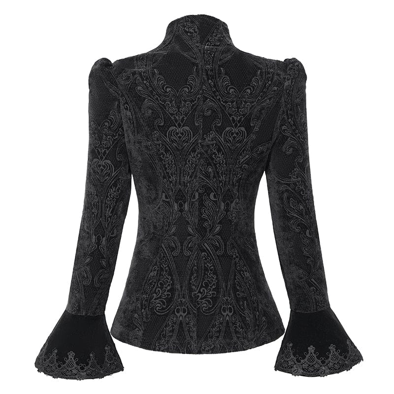 DEVIL FASHION Women's Gothic Stand Collar Flared Sleeved Jacket Black