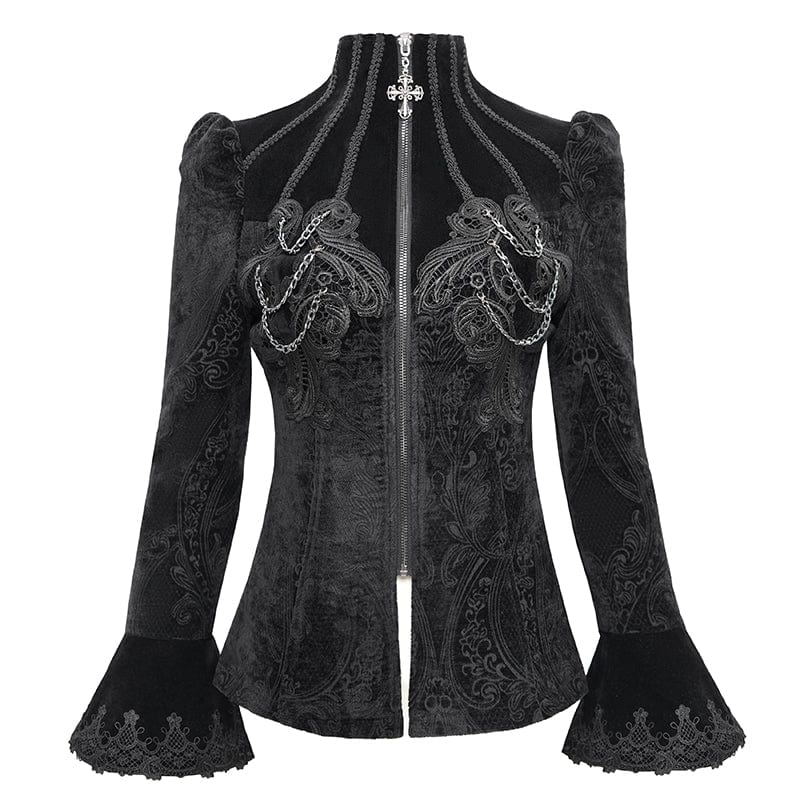 DEVIL FASHION Women's Gothic Stand Collar Flared Sleeved Jacket Black