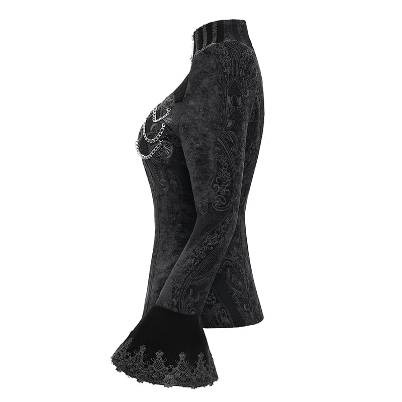 DEVIL FASHION Women's Gothic Stand Collar Flared Sleeved Jacket Black