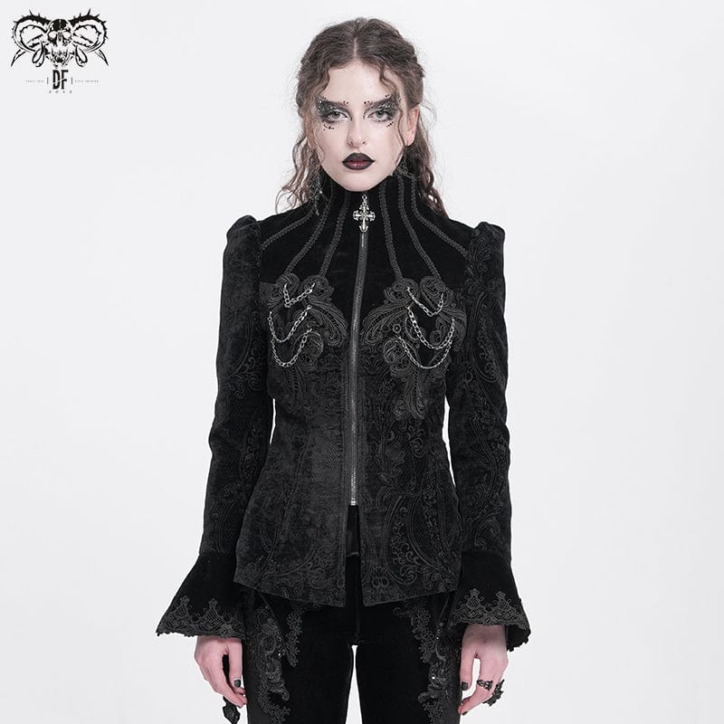 DEVIL FASHION Women's Gothic Stand Collar Flared Sleeved Jacket Black