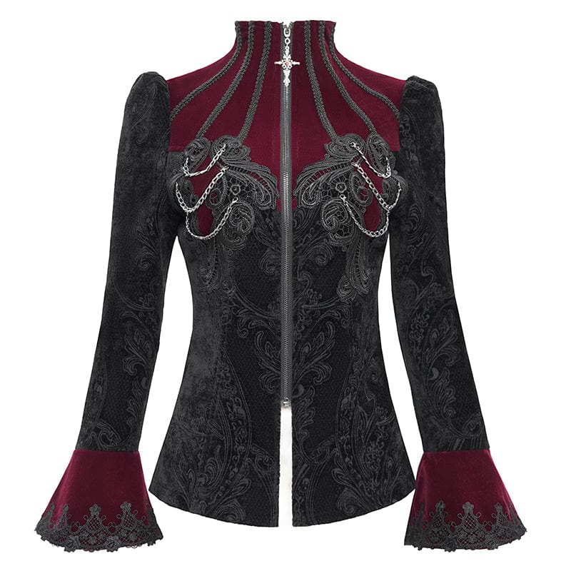 DEVIL FASHION Women's Gothic Stand Collar Flared Sleeved Jacket Red