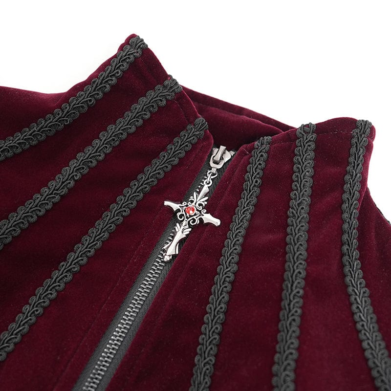 DEVIL FASHION Women's Gothic Stand Collar Flared Sleeved Jacket Red