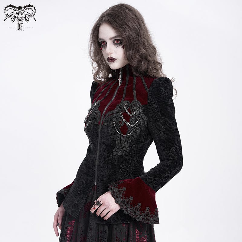 DEVIL FASHION Women's Gothic Stand Collar Flared Sleeved Jacket Red