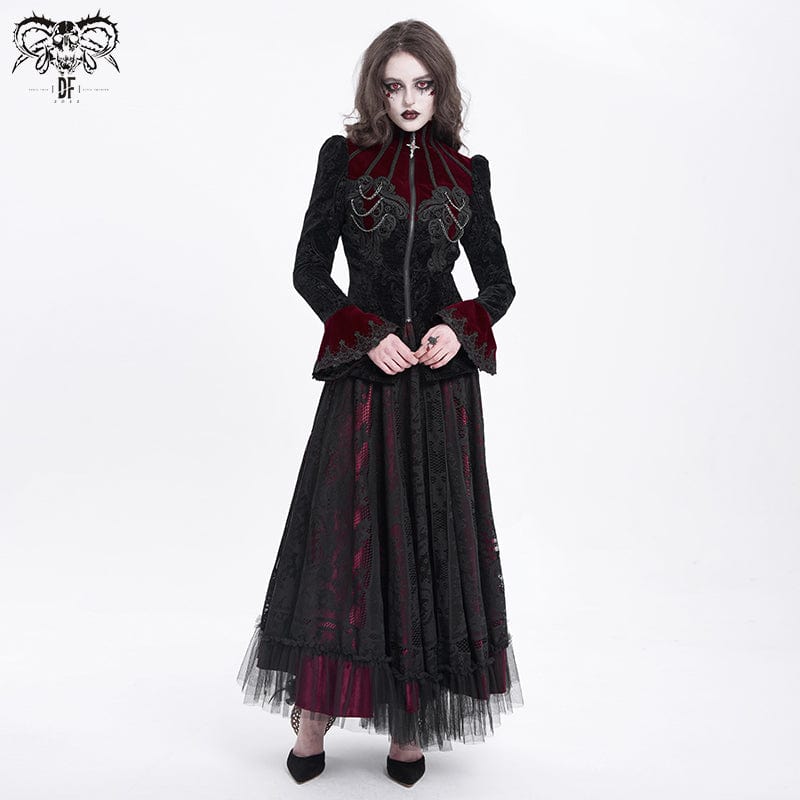 DEVIL FASHION Women's Gothic Stand Collar Flared Sleeved Jacket Red