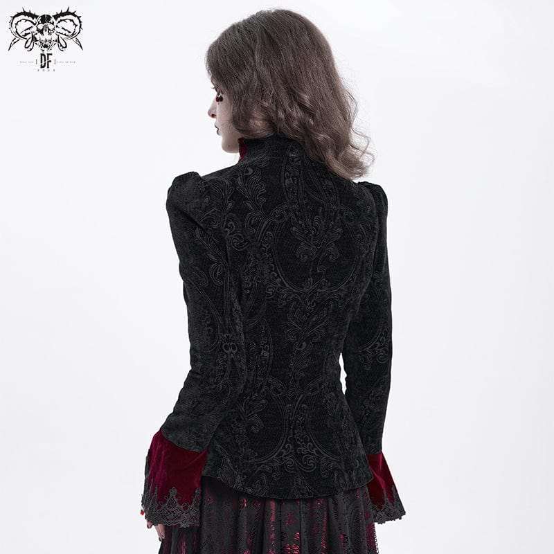 DEVIL FASHION Women's Gothic Stand Collar Flared Sleeved Jacket Red