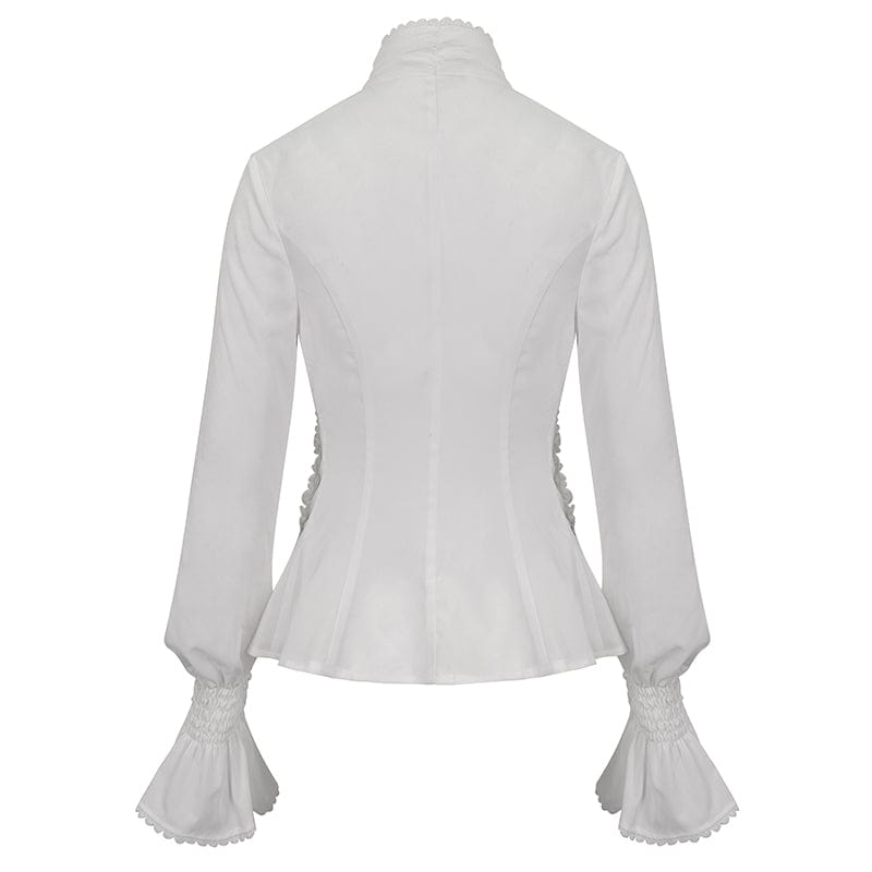 DEVIL FASHION Women's Gothic Stand Collar Ruffled Shirt White