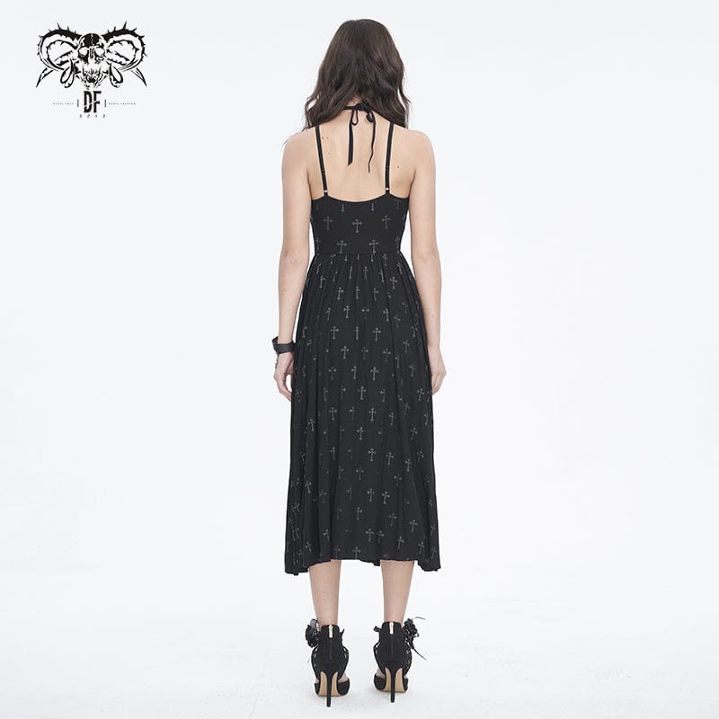 DEVIL FASHION Women's Gothic Strappy Split Maxi Dress with Shorts