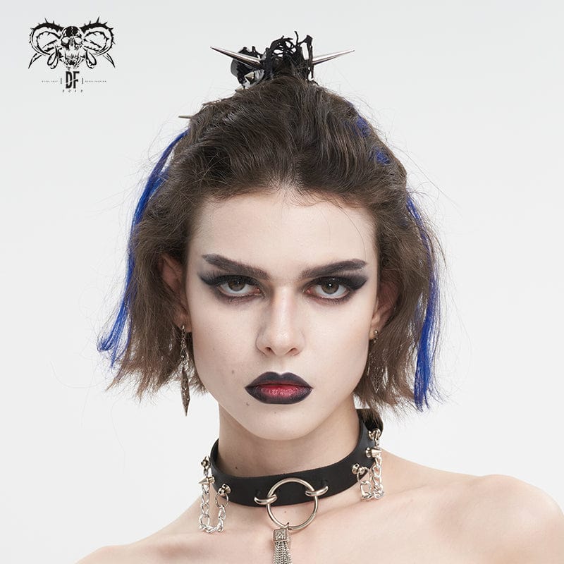 DEVIL FASHION Women's Gothic Studded Mesh Splice Faux Leather Hair Claw