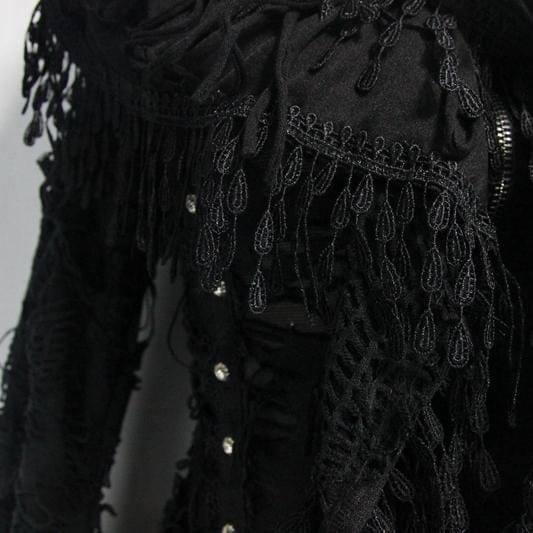 DEVIL FASHION Women's Lace and Trimming Goth Style Mid Length Hooded Dress