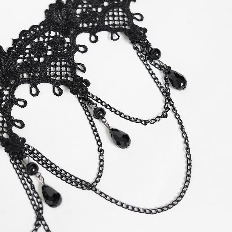 DEVIL FASHION Women's Lace & Bead Goth Neck Piece Lace Choker